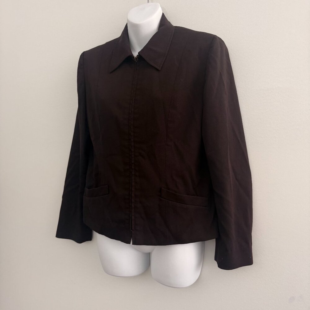 Liz Claiborne Chocolate Brown Zip Jacket Petite 8 - Picture 2 of 10